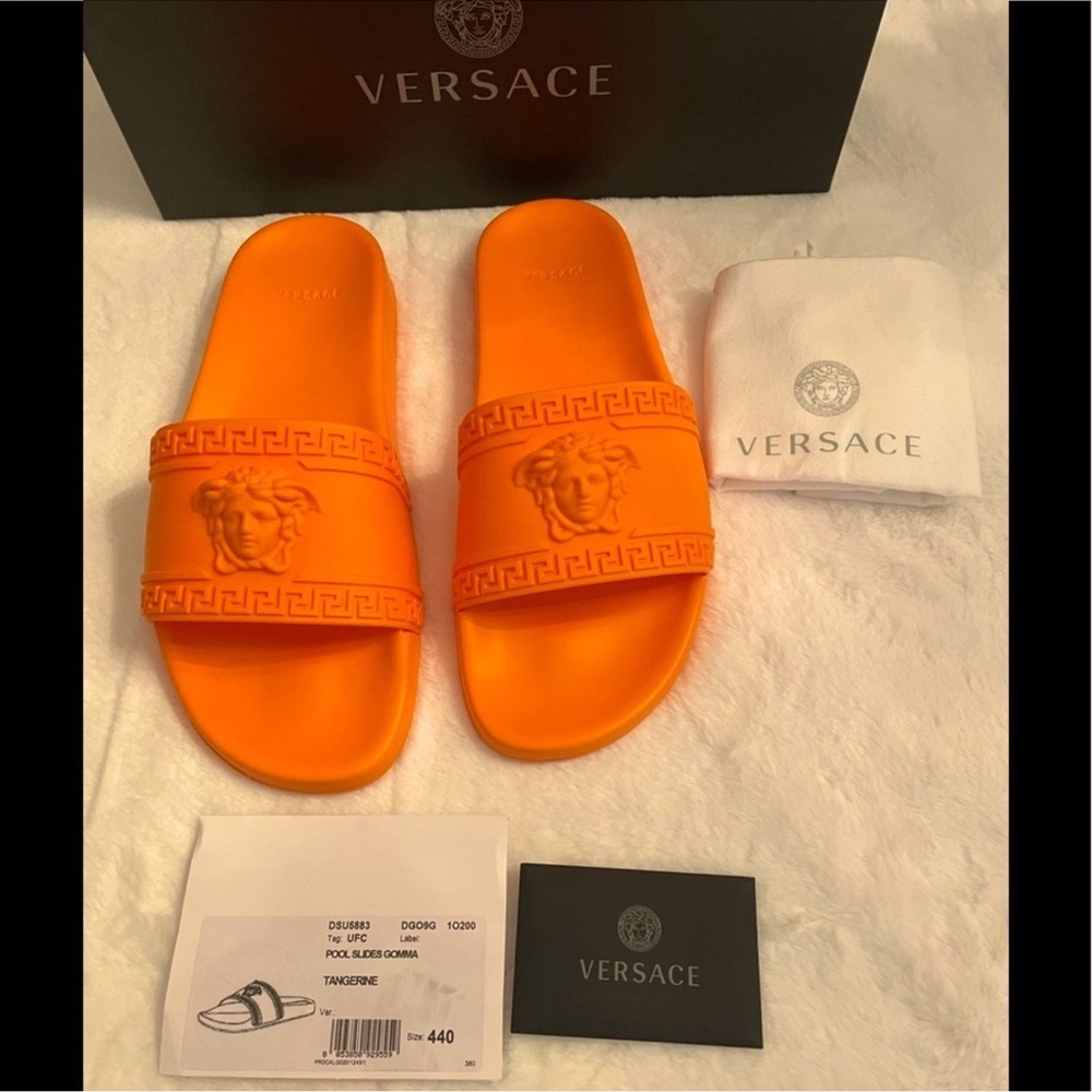 Versace Vibrant Orange Slides with Medusa Emblem